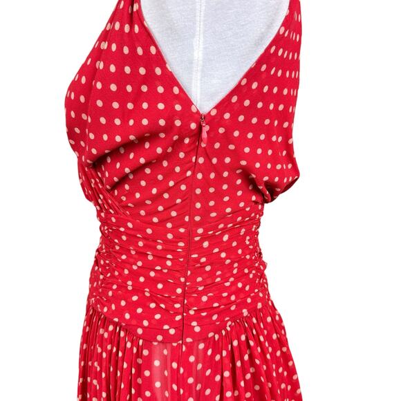 Vintage Cerruti 1881 EU 36 Red Polka Dot Sleeveless Fit & Flare 100% Silk Dress - Picture 7 of 10